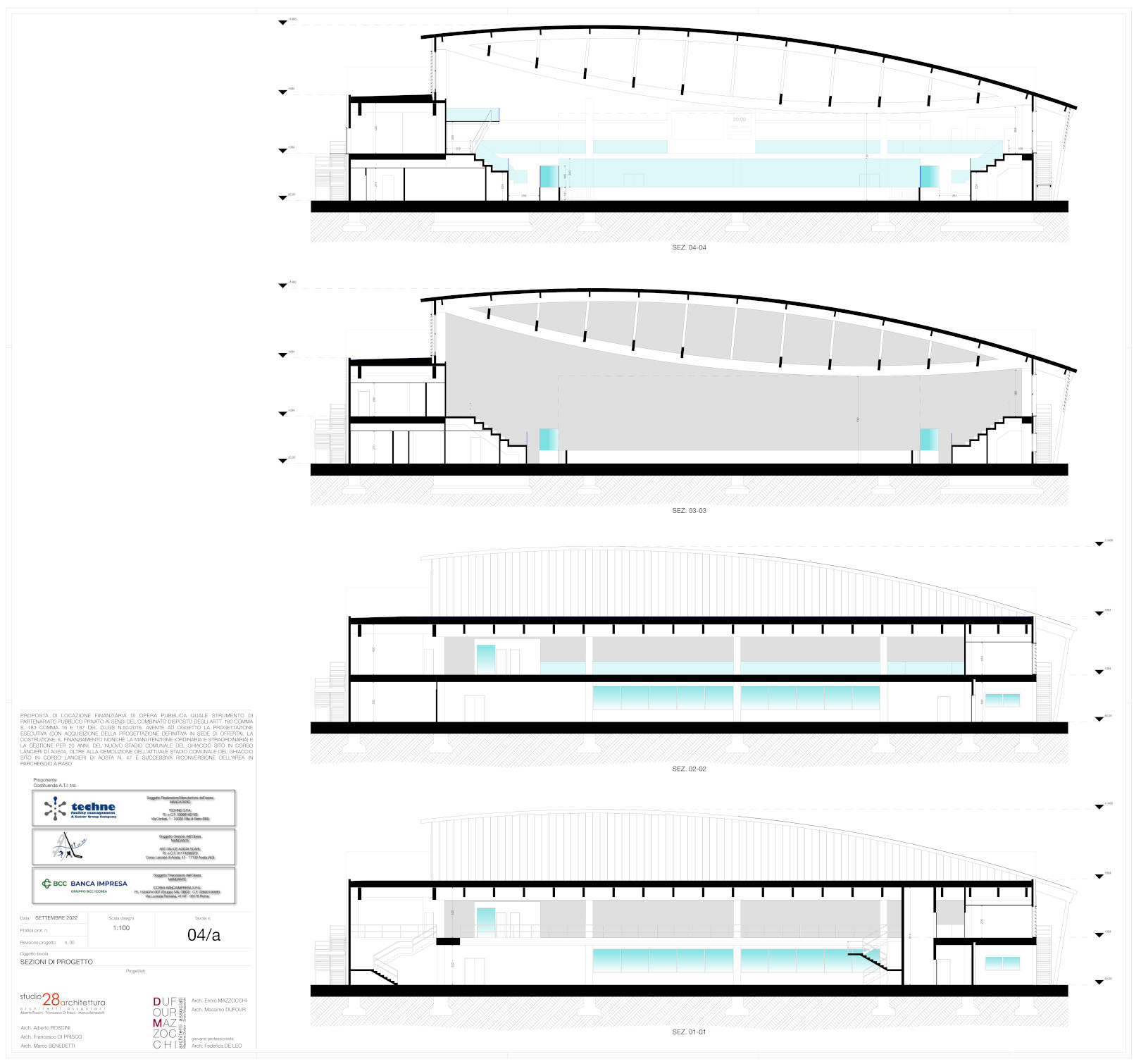 La sezione del nuovo stadio del ghiaccio di Aosta