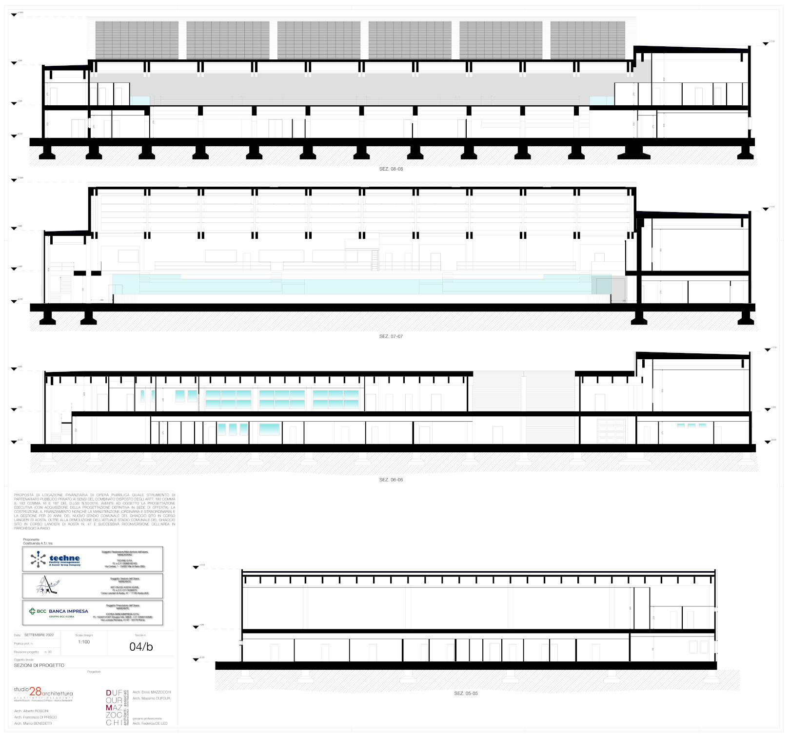 La sezione del nuovo stadio del ghiaccio di Aosta